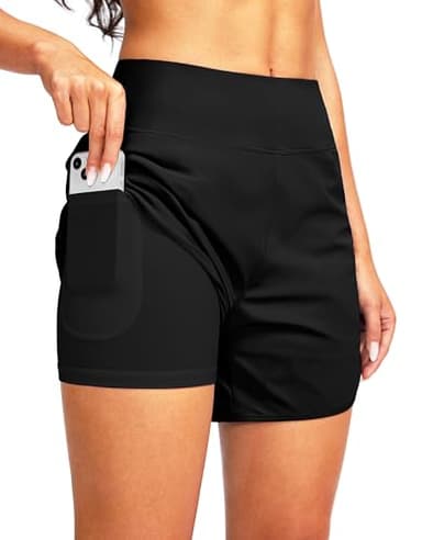 G Gradual Women's 5" High Waisted Swim Board Shorts Quick Dry UPF 50+ Swimming Beach Shorts for Women with Liner Pockets(Black,XXL) - Image 1