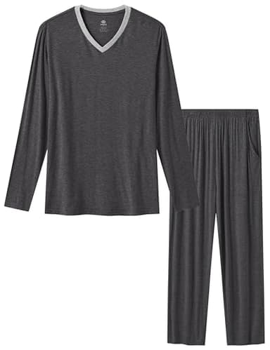 JINSHI Classic Mens Pajamas Pants for Men & Mens Sleepwear Top Long Sleeve V Neck Lightweight 2 Piece Classic Casual-Dark grey XL - Image 7