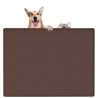 32" x 24" Large Pet Food Mat, Silicone Dog Mats for Food and Water, Nonslip Pet Feeding Mats for Floors,Dog Cat Bowl Mat with Raised Edges, Dark Brown - Image 1