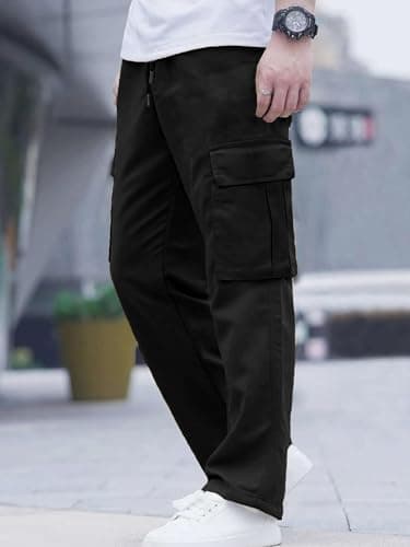 Comdecevis Men's Casual Cargo Pants Workout Joggers Stretch Sweatpants Hiking Drawstring Tactical Pants with Multi Pockets Black - Image 7