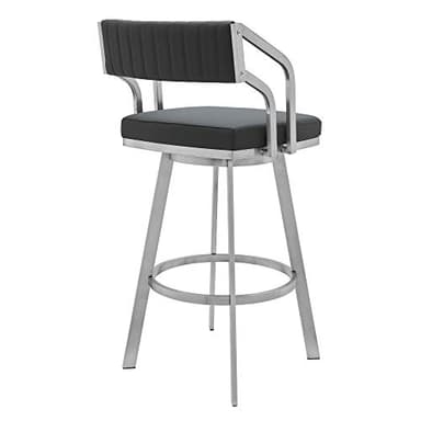 Armen Living Capri Modern 30" Seat Height Gray Faux Leather and Brushed Stainless Steel Metal Swivel Bar Stool for Kitchen Island Counter - Image 5