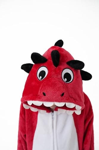 DILUFUN Kids Boys Girls Dinosaur Onesie Costume,One Piece Pajamas,Halloween Funny Animal Onesie Cosplay Costume Sleepwear,Dinosaur RE 7-8Y - Image 5