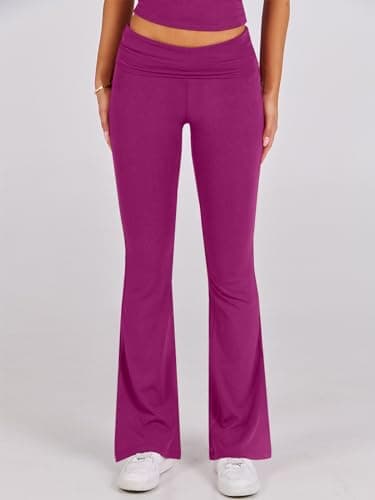 ANRABESS Lounge Sets for Women 2 Piece Foldover Yoga Flare Leggings Pants Crop Tops Casual Y2K Outfits Matching Tracksuit Set Hot Pink Small - Image 6