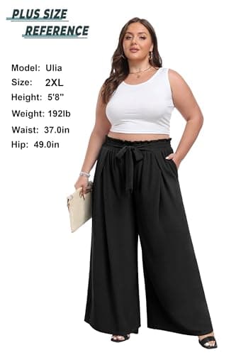 Women's Wide Leg Pants High Elastic Waisted in The Back Business Work Trousers Long Straight Suit Pants for Summer A - Black - Image 4