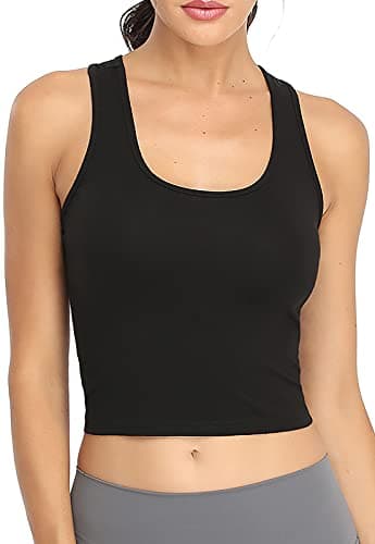 Porvike Sports Crop Tank Tops for Women Cropped Athletic Yoga Tops Racerback Running Tanks Cotton Workout Shirts Sleeveless Undershirts Exercise Gym Clothes 3 Pack Black White Grey M - Image 2