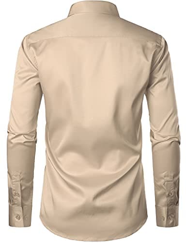 ZEROYAA Men's Urban Stylish Casual Business Slim Fit Long Sleeve Button Up Dress Shirt with Pocket ZLCL29 Khaki Medium - Image 3
