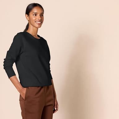 Amazon Essentials Women's Fleece Crewneck Pullover Sweatshirt (Available in Plus Size), Black Heather, Medium - Image 2