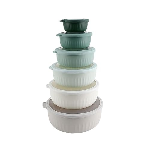 COOK WITH COLOR Prep Bowls with Lids- Wide and Deep Nesting Plastic Small Mixing Bowl Set with Lids, 12 Piece Set - Wide Bowls, Green - Image 1