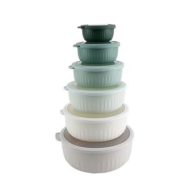 COOK WITH COLOR Prep Bowls with Lids- Wide and Deep Nesting Plastic Small Mixing Bowl Set with Lids, 12 Piece Set - Wide Bowls, Green - Image 1