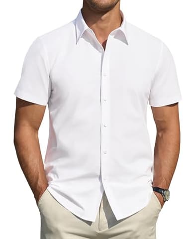 J.VER Men's Dress Shirts Solid Stretch Stain Resistant Short Sleeve Shirt Casual Business Button Down Shirts White X-Large - Image 1