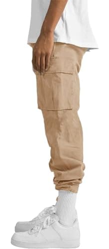 HUNGSON Mens Cargo Pants Drawstring Casual Hiking Pants Joggers Athletic Trousers Cotton Loose Straight Sweatpants for Men Light Khaki - Image 2