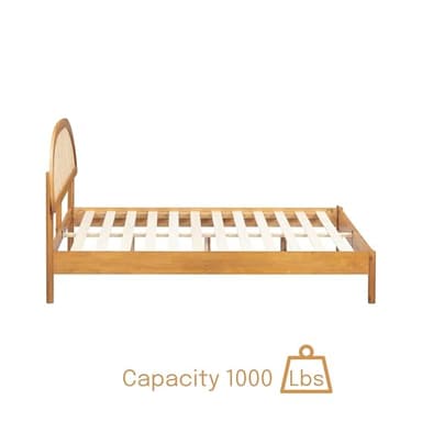 NTC Gem Wooden Bed Frame with Headboard and Natural Rattan, Solid Oak/Rubber Wood Foundation with Silent Slats, 1000 Lb Capacity, Effortless Assembly (Natural Cane - Rustic Oak, Queen) - Image 4