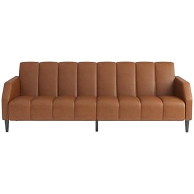 Fadware Faux Leather Couch, Convertible Futon Sofa Bed with Adjustable Backrest, Mid Century Leather Sofa Loveseat with Side Pockets& Metal Leg, Modern Leather Sleeper Sofa for Living Room Bedroom - Image 9