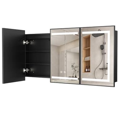 APRILSOUL 48X32 Inch Black Bathroom Medicine Cabinet with Mirror, Recessed or Surface Lighted Medicine Cabinet with 3 Colors Temperature, Dimmable Light - Image 9