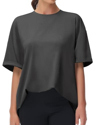 THE GYM PEOPLE Women's Casual Oversized T-Shirts Summer Crewneck Short Sleeve Workout Basic Tee Tops Dark Grey - Image 3