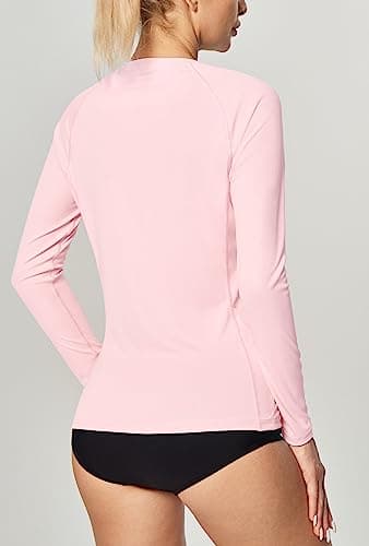 IUGA Rash Guard for Women UPF 50+ SPF UV Protection Long Sleeve Workout Tops with Pockets Dry Fit Hiking Swim Shirt Pink - Image 2
