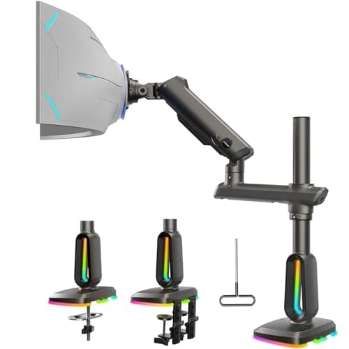 HUANUO RGB Heavy Duty Monitor Arm for Ultrawide Screens up to 57", Holds 44 lbs, Tall Ultrawide Monitor Stand with 29.1" Max Height, Fully Adjustable Single Computer Desk Mount, Max VESA 100x100mm - Image 1