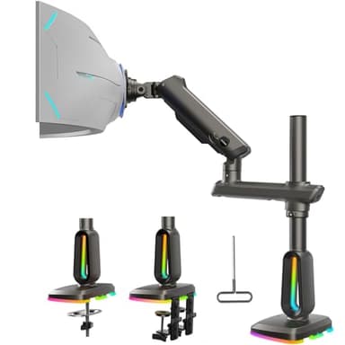 HUANUO RGB Heavy Duty Monitor Arm for Ultrawide Screens up to 57", Holds 44 lbs, Tall Ultrawide Monitor Stand with 29.1" Max Height, Fully Adjustable Single Computer Desk Mount, Max VESA 100x100mm - Image 1
