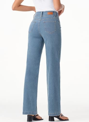Sidefeel Women's Wide Leg Jeans High Waisted Straight Leg Stretchy Zimbaplatinum Trendy Loose Denim Pants Blue Size 12 - Image 6