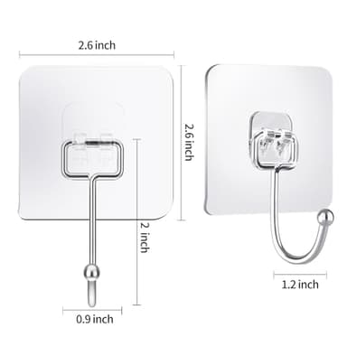 IBERDE 20 Pack Large Clear Adhesive Hooks for Hanging, Stick On Wall Mount Hooks Stainless Steel Metal Hook for Bathroom, Shower, Kitchen, Door,Drill Free No Damage Utility Hooks - Image 4