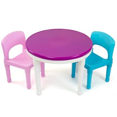 Humble Crew Forever Toddler 2-in-1 Plastic Building Blocks-Compatible Activity 2, Round, White/Pink/Purple/Turquoise Kids Table and Chairs Set - Image 2