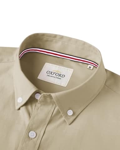 Alimens & Gentle Mens Solid Oxford Shirt Long Sleeve Dress Shirt Work Casual Button Down Shirts with Pocket Light Khaki - Image 2