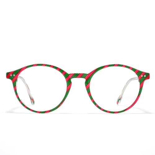TIJN Blue Light Blocking Glasses Men Women Vintage Thick Round Rim Frame Eyeglasses(Red/Green) - Image 1