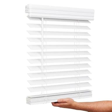 Lotus & Windoware Cordless, 2 Inch Faux Wood Blind, 35" Wide x 84" Long, Window Blinds, Blinds & Shades, Blinds for Indoor Windows, Embossed, Bright White - Image 1