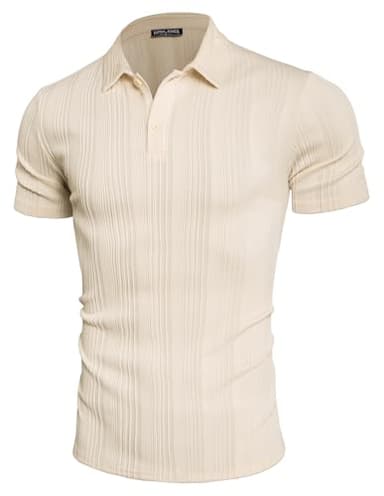 PJ PAUL JONES Mens Polo Shirts Textured Knit Stretchy Short Sleeve Golf Shirts for Outdoor Beige - Image 4