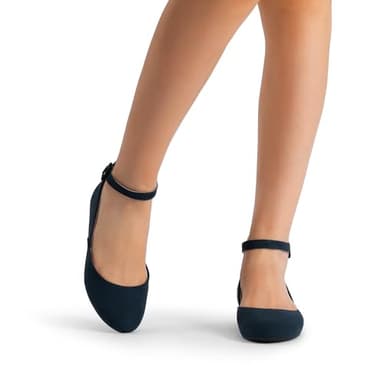 DREAM PAIRS Women's Dress Flats Ballet Low Wedge Round Toe Ankle Strap Comfortable Casual Flats Shoes,Size 8,Navy/Suede,REVONA - Image 6