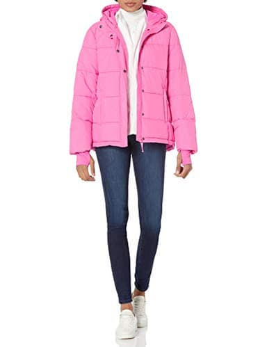 Amazon Essentials Women's Heavyweight Quilted Long-Sleeve Hooded Puffer Coat (Available in Plus Size), Neon Pink, Large - Image 5