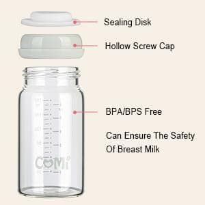 COMI Wide Neck Glass Breastmilk Collection n Storage Bottle, 4 Packs, 6oz with Screw Ring Sealing Disk; Re-markable Sealing Disc. BPA Free, Fits Breast Pumps & Nipples (4 Gray Lids) - Image 3