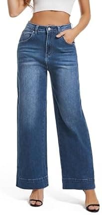 Womens High Waisted Stretchy Jeans - Wide Leg, Baggy, Loose, Trendy Jeans for Women - Image 3