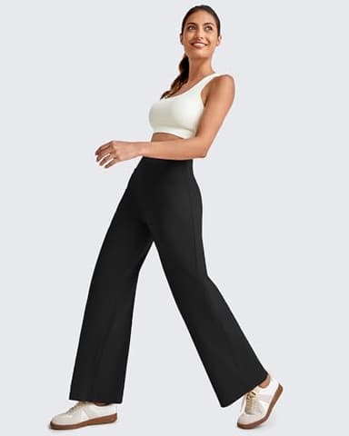 G4Free Wide Leg Yoga Pants for Women Yoga Ankle Length Cropped High Waisted Dress Pants with Pockets for Casual Summer Travel(Black,M,25.5") - Image 3