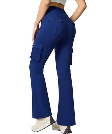 Yoga Flare Leggings for Women High Waisted Yoga Casual Pants Workout Leggings Cargo with 6 Pockets Bootcut Pants,Royal Blue XL - Image 2