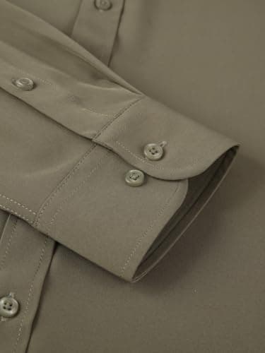 Dress Shirts for Men's Long Sleeve Button Down Shirt Slim Fit Business Formal Stretch Shirt Army Green Large - Image 4