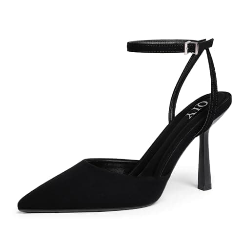 QIY Black Heels Closed Toe Pointy Pointed Toe Heels for Women Black Pumps Formal Dress Wedding Bridal Shoes High Heel Slingback Kitten Stiletto Ankle Strap Heel Size 7 - Image 1