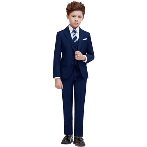 PACOROMANO Boy Suit Set Navy Extra Slim 7 Pcs Boys Formal Slim Suit Set Ring Bearer Outfit Boy Skinny - Image 1