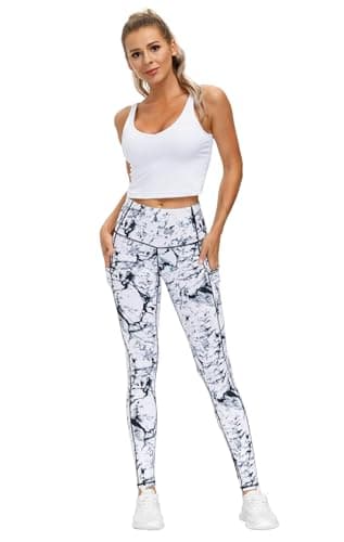 THE GYM PEOPLE Thick High Waist Yoga Pants with Pockets, Tummy Control Workout Running Yoga Leggings for Women (X-Large, Marble) - Image 2