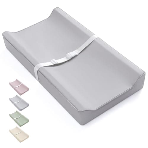 Blissful Diary Vegan Leather Baby Changing Pad with Waterproof & Wipe-Clean PU Cover, Standard Size Cozy Diaper Changing Pad for Dresser and Table, Light Gray - Image 1
