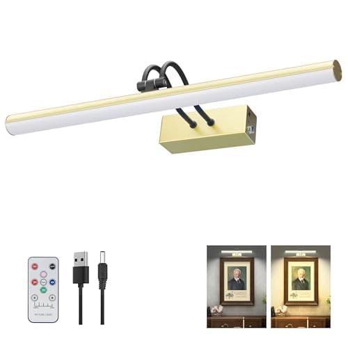 RAIFOOLLY Picture Light,16in Wireless Battery Wall Lighting,Remote Art Lights for Paintings with Timer and Dimmable for Display Photo,Frame,Portrait,Dartboard(GD+BK) - Image 1