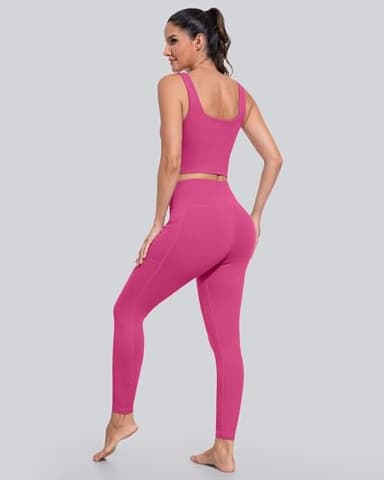 CHRLEISURE Leggings with Pockets for Women, High Waisted Tummy Control Workout Yoga Pants(5 Packs, Blue,Green,Pink,Rose,Violet, 3XL) - Image 5