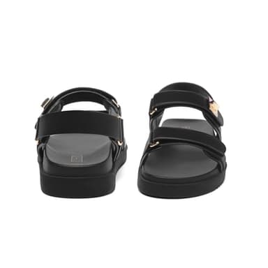 Rihero Women's Flat Sandals Comfort Adjustable Double Strap Slip on Leather Footbed Black Sandals with Back Strap Size 9 - Image 4