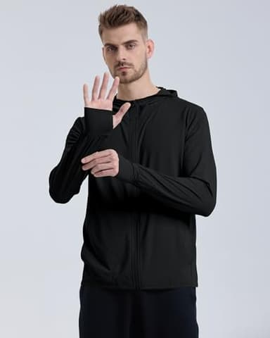 Locachy Men's UPF 50+ Sun Protection Outdoor Lightweight Full Zip Hoodie Jacket Long Sleeve Fishing Hiking Performance Shirt Black XL - Image 3