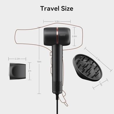 HRYCF Fast Drying High Speed Hair Dryer,Negative Ionic Care Blow Dryer,Less Heat Damage Blow Dryer with Brushless Motor,Thermo-Control Low Noise with Magnetic Nozzle & Diffuser - Image 7