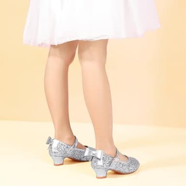 PANDANINJIA Girls Toddler/Little Kid Jada Dress Mary Jane Pumps with Heels Bow Party Wedding Princess Shoes (Silver Sequin, 10 M US Toddler) - Image 5
