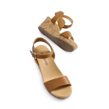 DREAM PAIRS Women's Open Toe Buckle Ankle Strap Platform Wedge Sandals Women 2025,Size 9,Camel/Pu,NINI-8 - Image 4