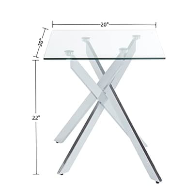 Modern Style Square Side Table with Tempered Glass Top and Metal Tubular Legs, Silver 20”Dx20”Wx22”H - Image 2