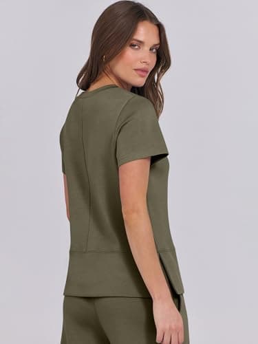ANRABESS Women 2 Piece Lounge Sets Summer Travel Sweat Outfits Short Sleeve Wide Leg Casual Matching Tracksuits Clothes Army Green Large - Image 8