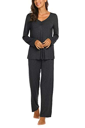 Ekouaer Womens Pajama Sets 2 Piece Lounge Set Fall Winter Pajamas Long Sleeve Pjs Top and Pants Soft Pj Sets Loose Sleepwear Dark Gray - Image 1